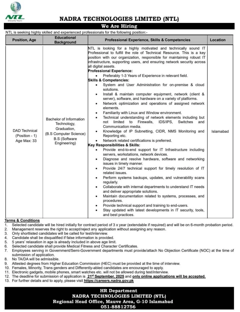 NADRA Latest Govt Jobs