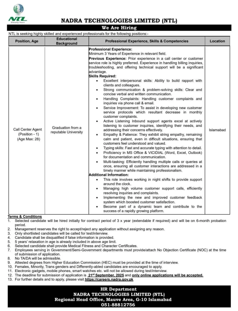 NADRA Jobs 2025